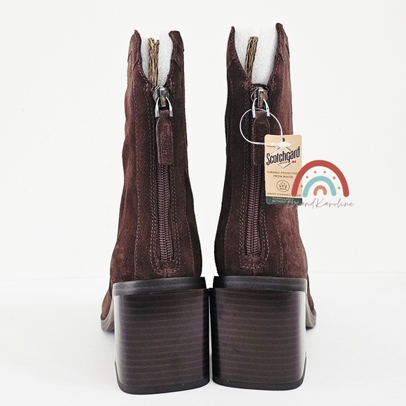 New! Vince Camuto Kortimy Leather Suede Brown Chunky Heel Mid-Shaft Boots - Picture 9 of 15